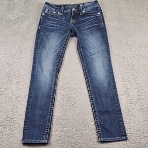 Miss Me Jeans Womens 27 Blue Mid-Rise Skinny Embellished Fleur De Lis Pockets